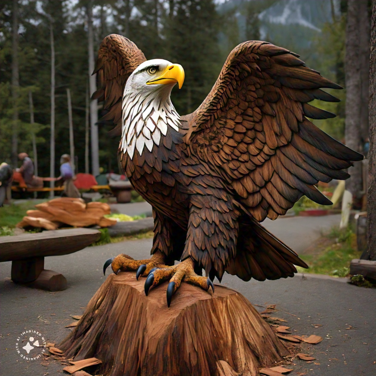 A bald eagle carved out of wood.jpg