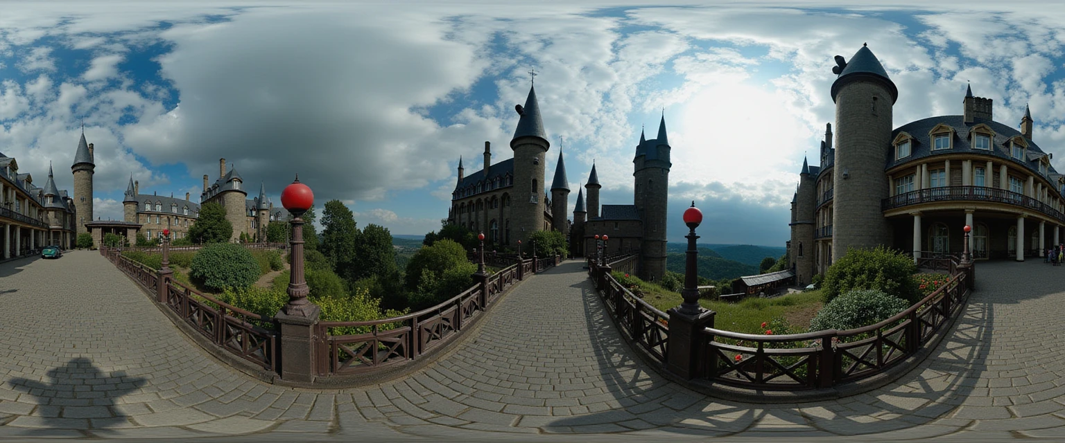 HDRI panoramic view of TOK, visiting an amusement park about harry potter.webp