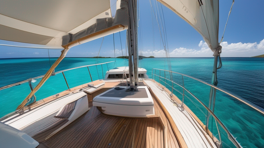 A 360 shot of a sleek yacht sailing gracefully through the crystal-clear waters of the Caribbean..png